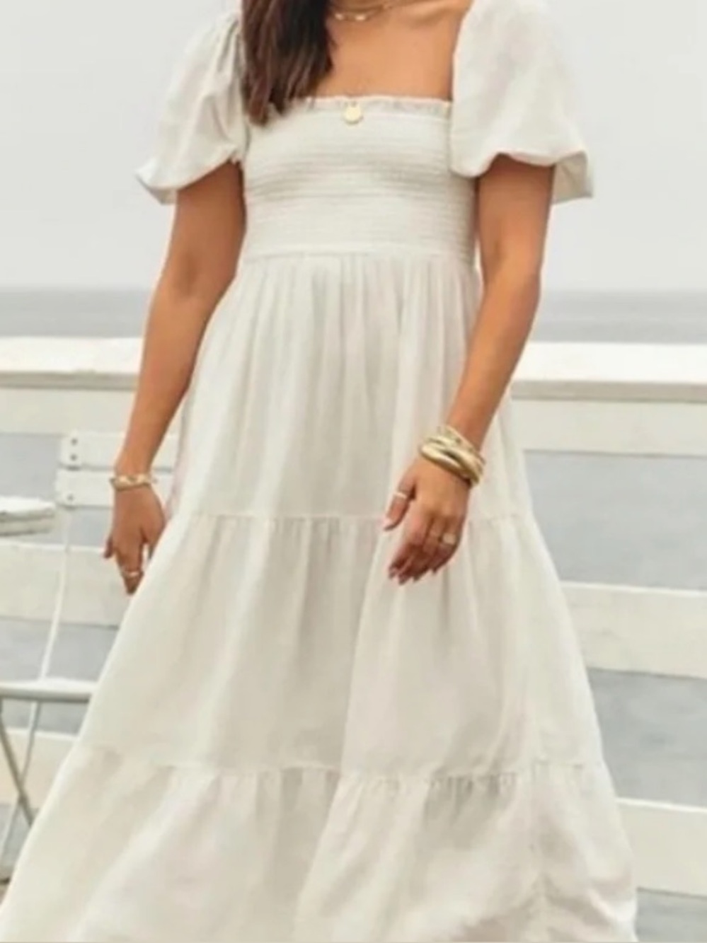 Abercrombie & Fitch white Maxi Dress with Puff Sleeves